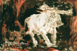 Der Stier aus den Gestohlenen Bergen: Ein Bild eines sonst so kräftigen, stolzen Tieres. Hier läuft er weg. Flieht, sucht nach etwas. Ein verlorenes Seelchen.